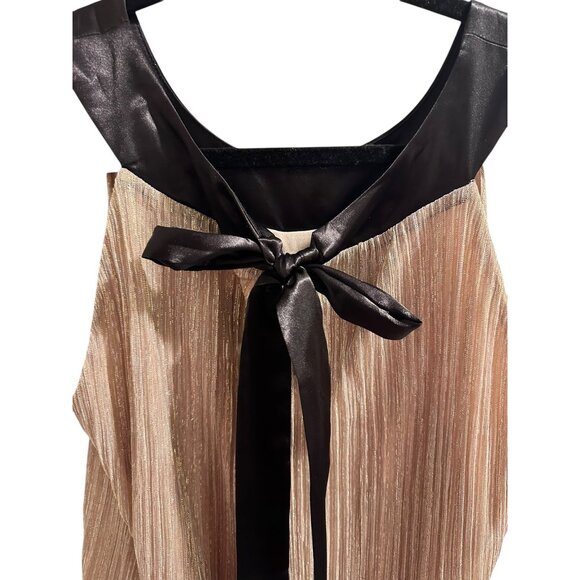 ✌️ 2/$40 ✌️En Focus Petite Metallic Pleated Dress With Black Satin Trim Size 14P - Picture 5 of 8